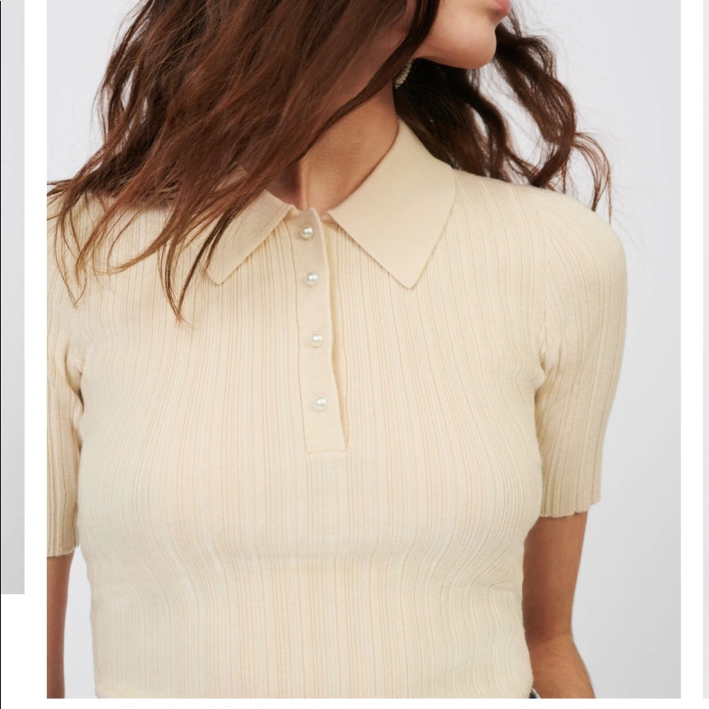 Maje Ribbed Polo Sweater Top - Picture 2 of 5